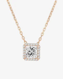 PAVOI Pendants-Princess Cut Halo Necklace