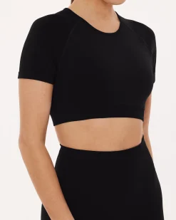 PAVOI Short & Long Sleeve Tops|High Support Bras-Seamless High-Support Short Sleeve Workout Crop Top