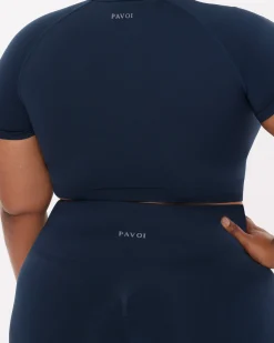 PAVOI Short & Long Sleeve Tops|High Support Bras-Seamless High-Support Short Sleeve Workout Crop Top