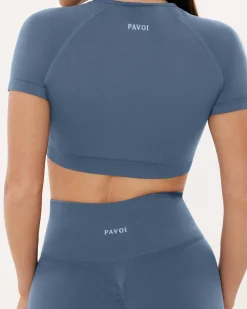 PAVOI Short & Long Sleeve Tops|High Support Bras-Seamless High-Support Short Sleeve Workout Crop Top