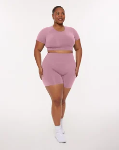 PAVOI Short & Long Sleeve Tops|High Support Bras-Seamless High-Support Short Sleeve Workout Crop Top