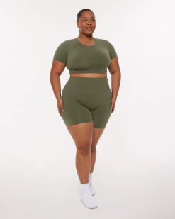 PAVOI Short & Long Sleeve Tops|High Support Bras-Seamless High-Support Short Sleeve Workout Crop Top