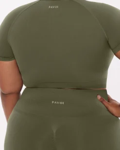 PAVOI Short & Long Sleeve Tops|High Support Bras-Seamless High-Support Short Sleeve Workout Crop Top