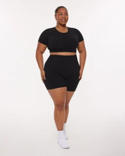 PAVOI Short & Long Sleeve Tops|High Support Bras-Seamless High-Support Short Sleeve Workout Crop Top