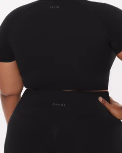 PAVOI Short & Long Sleeve Tops|High Support Bras-Seamless High-Support Short Sleeve Workout Crop Top