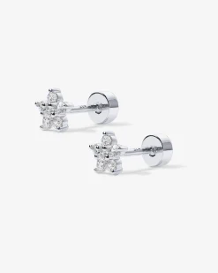 PAVOI Flat Backs|Studs-Shinny Flower Stud Screw Back Earrings